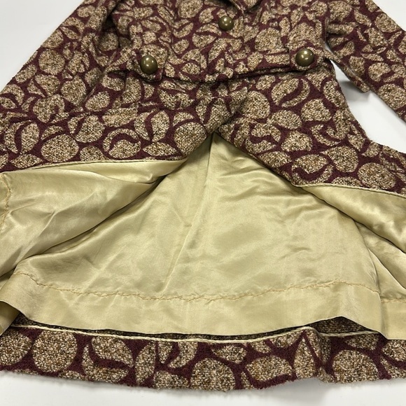 80s Vintage boucle wine beige belted womens winter coat Size 4 - Picture 7 of 14